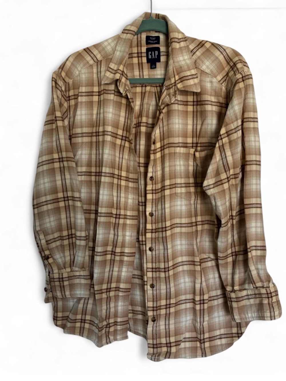 GAP Brown & Tan Plaid Button-Up Shirt Vintage Large